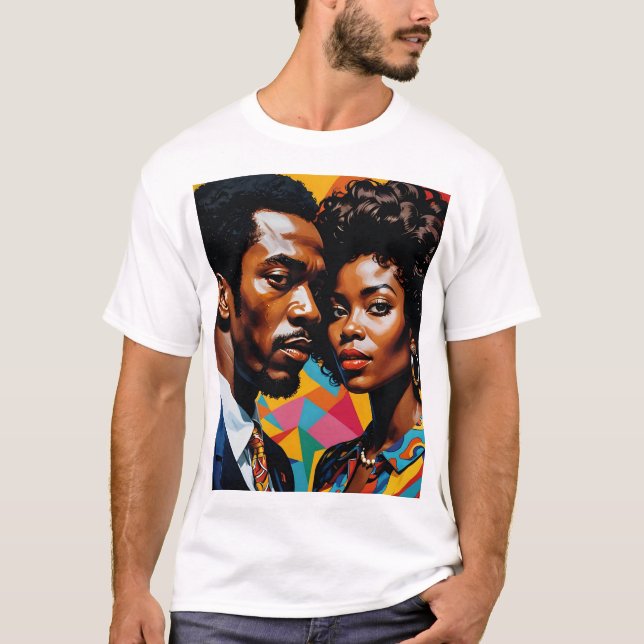 Camiseta Pareja retro de poder Vibrante Tee de arte afrocén (Anverso)