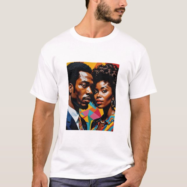 Camiseta Pareja retro de poder Vibrante Tee de arte afrocén (Anverso)