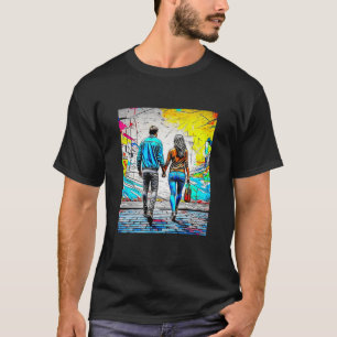 Camiseta Pareja sosteniendo manos de arte urbano callejero