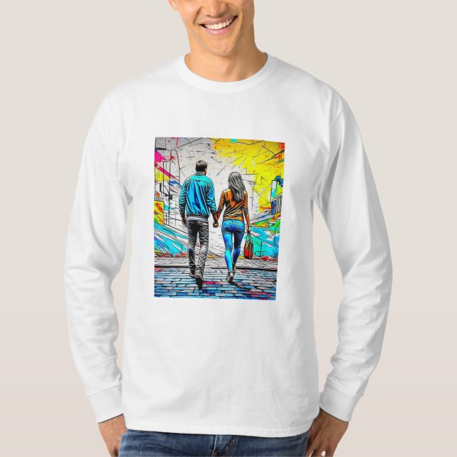 Camiseta Pareja sosteniendo manos de arte urbano callejero (Anverso)