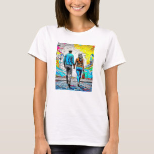 Camiseta Pareja sosteniendo manos de arte urbano callejero