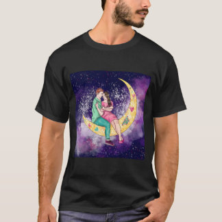Camiseta Pareja Surrealista Arte Sentado En La Luna Con Est