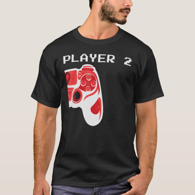 Camiseta Pareja Valentine Gamer jugador Dos Control De Jueg (Anverso)