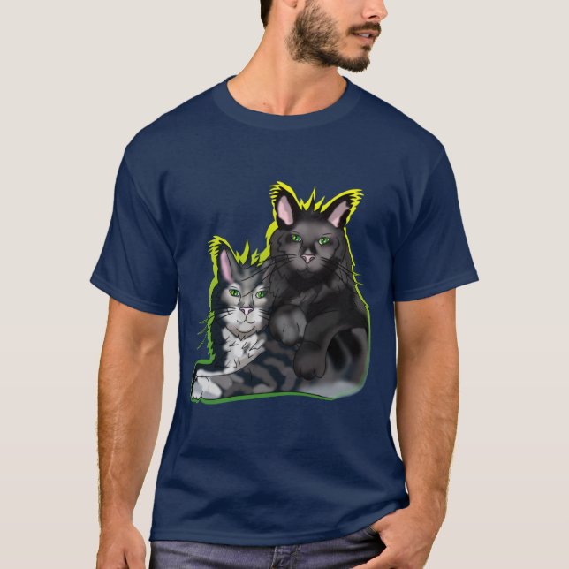 Camiseta Parejas de gato de maíz negro con ojos verdes (Anverso)