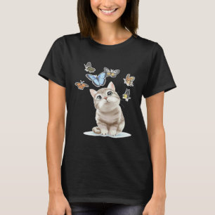 Camiseta Parejas Emparejadas Gato Adorable con Mariposa Col
