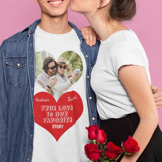Camiseta Parejas personalizadas nombres de fotos en forma d (Subido por el creador)