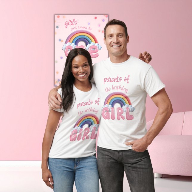 Camiseta Parents Birthday Girl Rainbow First Birthday (Subido por el creador)