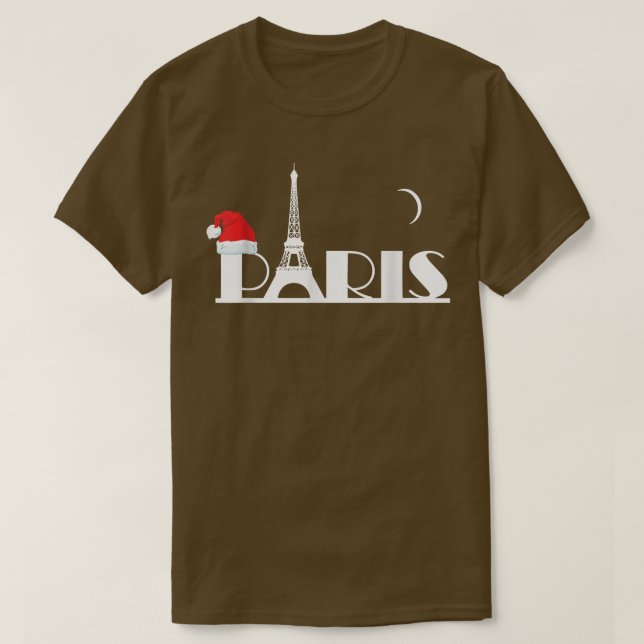 Camiseta Paris at night and the Eiffel Tower with Santa hat (Diseño del anverso)
