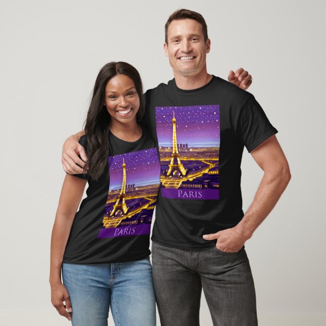 Camiseta París bajo un cielo estrellado morado (Unisexo)