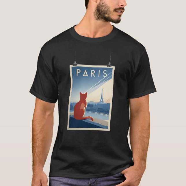 Camiseta Paris Cat Skyline – Minimal Travel Print (Anverso)
