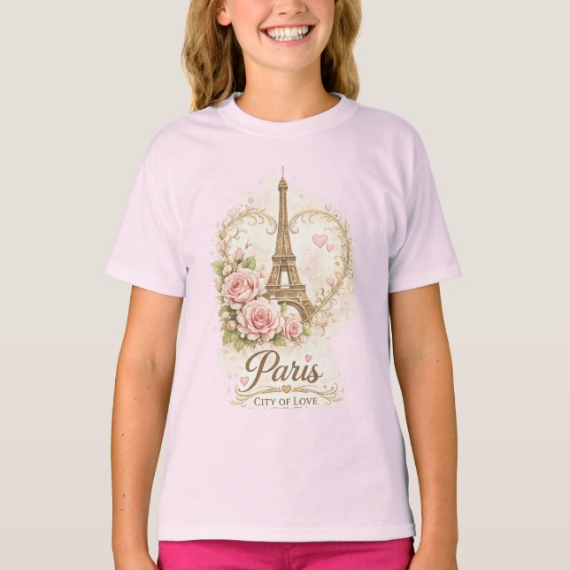 Camiseta Paris City of Love Eiffel Tower Floral T-Shirt (Anverso)