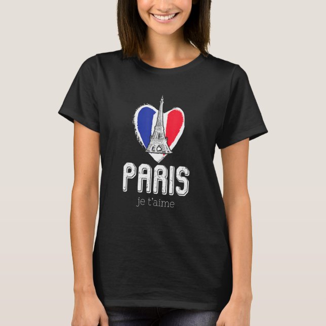 Camiseta Paris Eiffel Tower French Flag Sign Of Love I Love (Anverso)