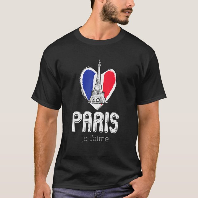 Camiseta Paris Eiffel Tower French Flag Sign Of Love I Love (Anverso)