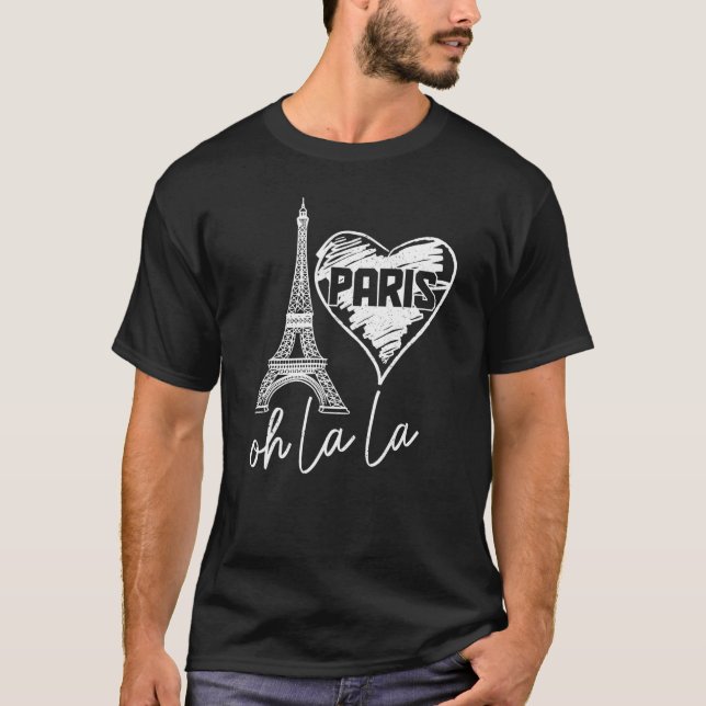 Camiseta Paris France Oh La La Eiffel Tower Heart  Cute 1 (Anverso)