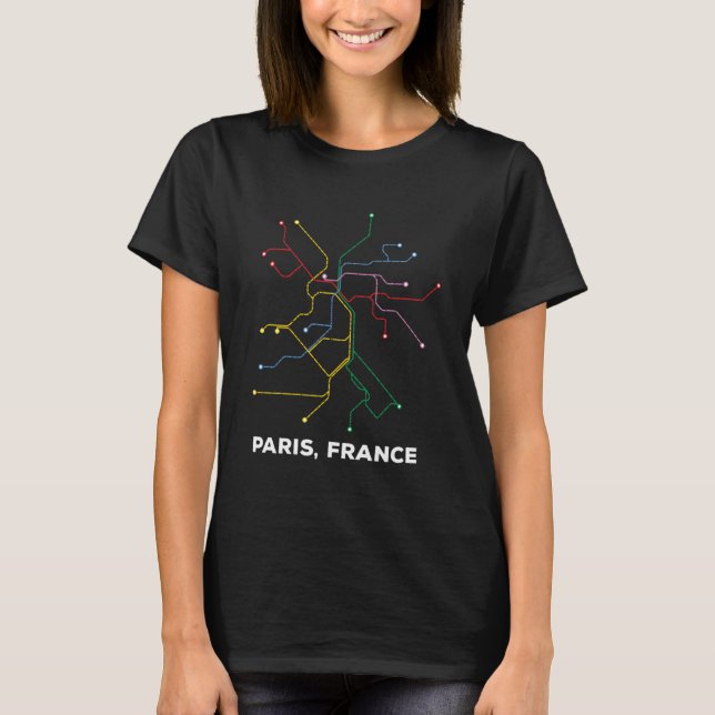 Camiseta París Francia: Mapa de la línea ferroviaria subter (Anverso)