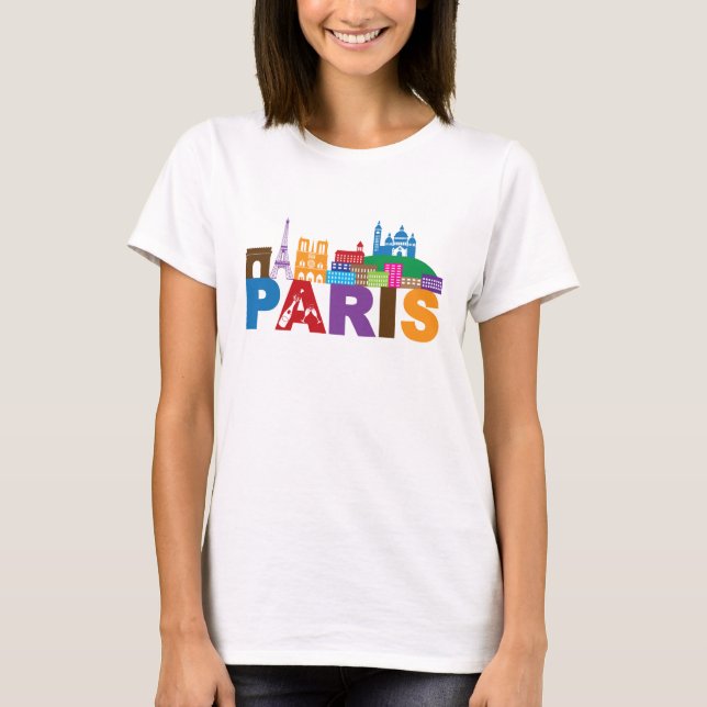 Camiseta París, Francia | Tipografía colorida (Anverso)