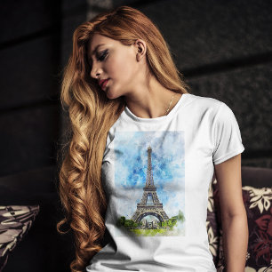 Camiseta París Francia Torre Eiffel Acuarela