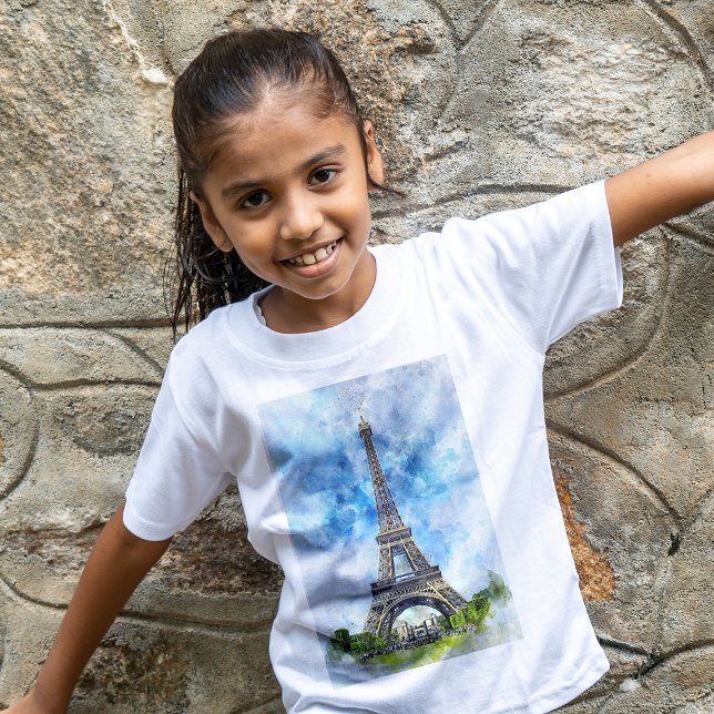 Camiseta París Francia Torre Eiffel Acuarela (Paris France Eiffel Tower Watercolor. Girl Basic White T-Shirt)