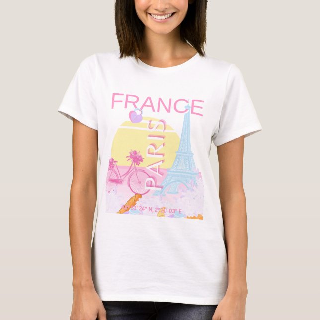 Camiseta París, Francia, Viajes, Preppy, Pastel, Verde (Anverso)