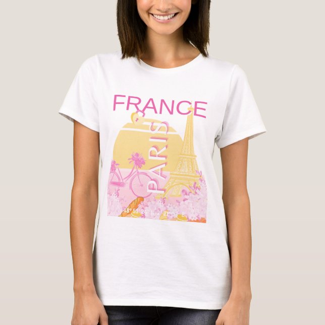 Camiseta París, Francia, Viajes, Preppy, Rosa (Anverso)