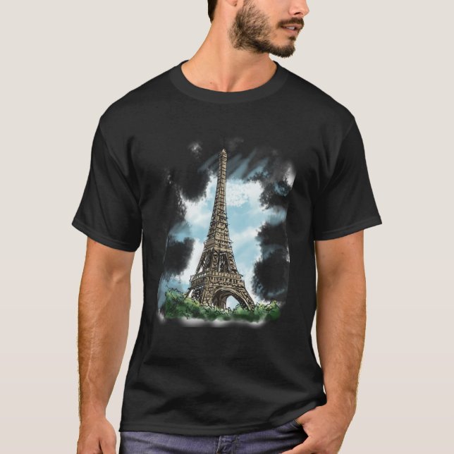 Camiseta Paris French Eiffel Tower European French Blue Sky (Anverso)