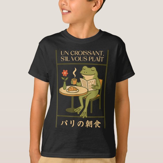 Camiseta Paris Frog French Croissant Cafe Japanese Art Brea (Anverso)