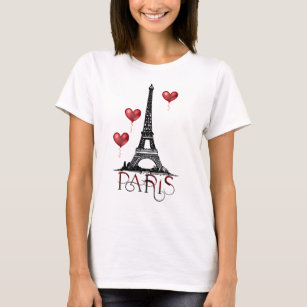 Camiseta París, la Torre Eiffel y los globos del corazón ro