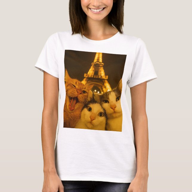Camiseta Paris Night Cat Selfie Squad Lover                 (Anverso)