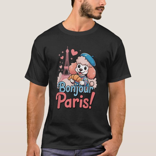Camiseta Paris Poodle Croissant Cute France Kids Girls Boys (Anverso)