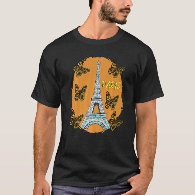 Camiseta París Retro Eiffel Torre Mariposa Francia Amor Fre (Anverso)