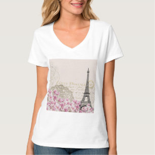 Camiseta París Torre Eifel Square Arte de rosas rosadas vin