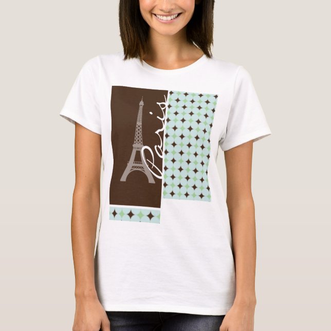 Camiseta París; Torre Eiffel; Verde salvia y Brown (Anverso)