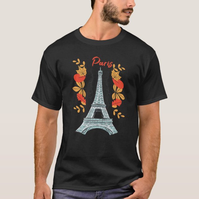 Camiseta Paris With Autumn Leaves Eiffel Tower in Fall Fren (Anverso)
