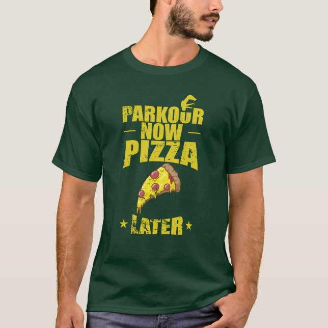 Camiseta Parkour now Pizza later Sportraining friends (Anverso)