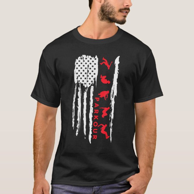 Camiseta Parkour silhouette US flag graphic Parkour (Anverso)