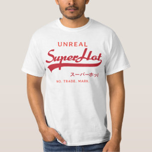 Camiseta Parodia irreal de Super Hot, rojo y naranja