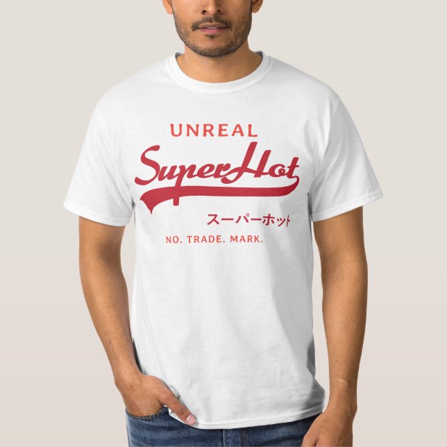 Camiseta Parodia irreal de Super Hot, rojo y naranja (Anverso)