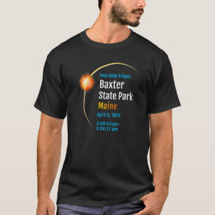 Camiseta Parque Estatal Baxter Maine ME Eclipse Solar Total