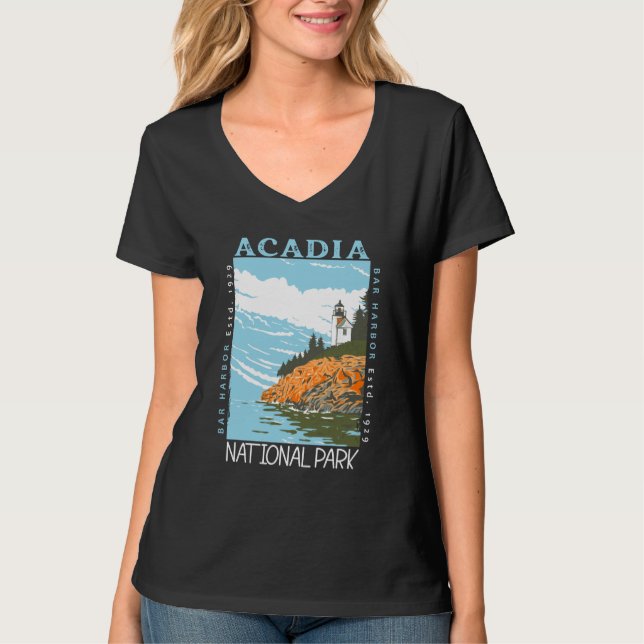 Camiseta Parque nacional Acadia Bar Harbour Lighthouse Vint (Anverso)