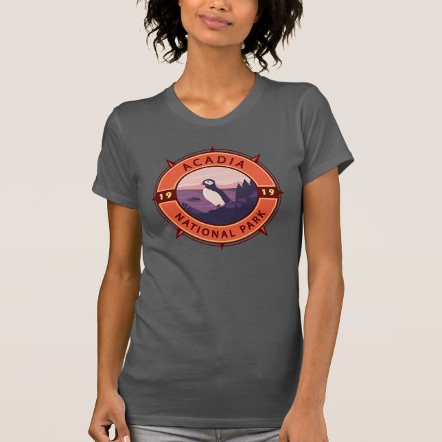 Camiseta Parque nacional Acadia Emblema de brújula retro Pu (Anverso)