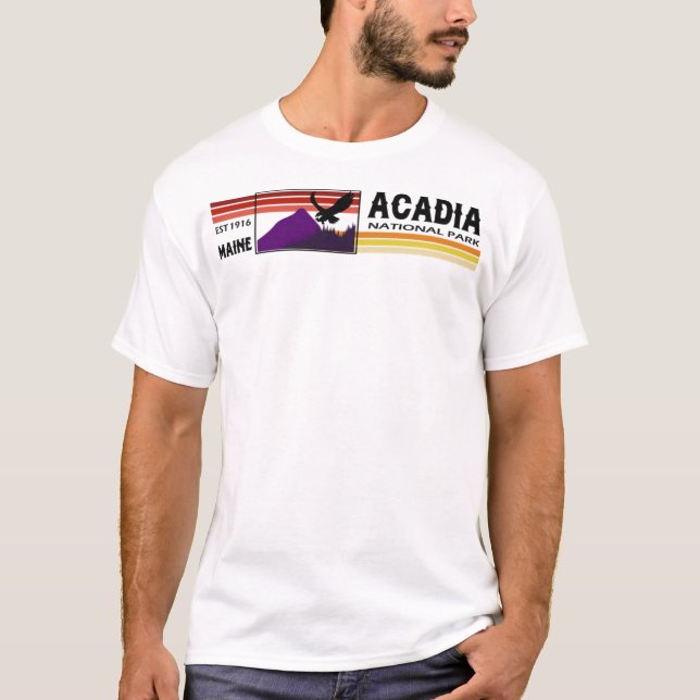 Camiseta Parque nacional Acadia Falcon con Montañas (Anverso)