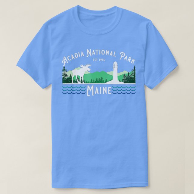 Camiseta Parque nacional Acadia Faro Maine Moose Souven (Diseño del anverso)