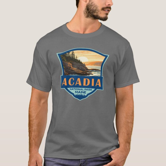 Camiseta Parque nacional Acadia Ilustracion Viaje Retro Mal (Anverso)