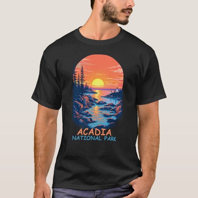 Camiseta Parque nacional Acadia - Línea costera del atardec (Anverso)