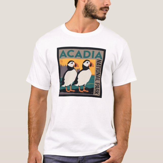 Camiseta Parque nacional Acadia, Maine | Puffins (Anverso)