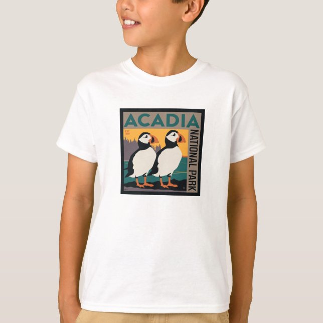 Camiseta Parque nacional Acadia, Maine | Puffins (Anverso)