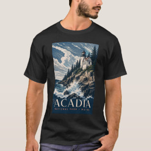 Camiseta Parque Nacional Acadia Maine Viaje en Xilografía M