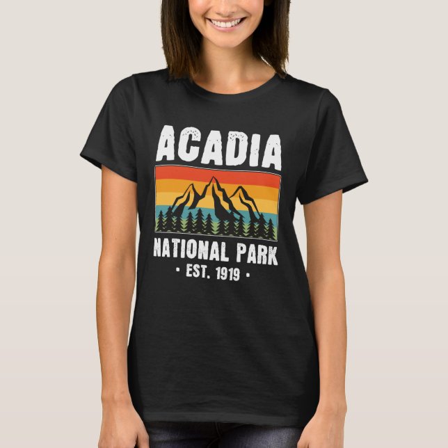 Camiseta Parque nacional Acadia, Vintage de Maine Retro (Anverso)