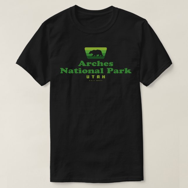 Camiseta Parque nacional Arches Insignia Retro Bear Green (Diseño del anverso)