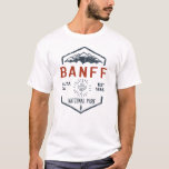 Camiseta Parque nacional Banff Canadá Vintage con problemas<br><div class="desc">Banff National Park Distressed Badge con un diseño único de hojas de arce con temática de parque. El parque es el primer parque nacional de Canadá y forma parte de los parques rocosos canadienses declarados Patrimonio de la Humanidad por la UNESCO.</div>